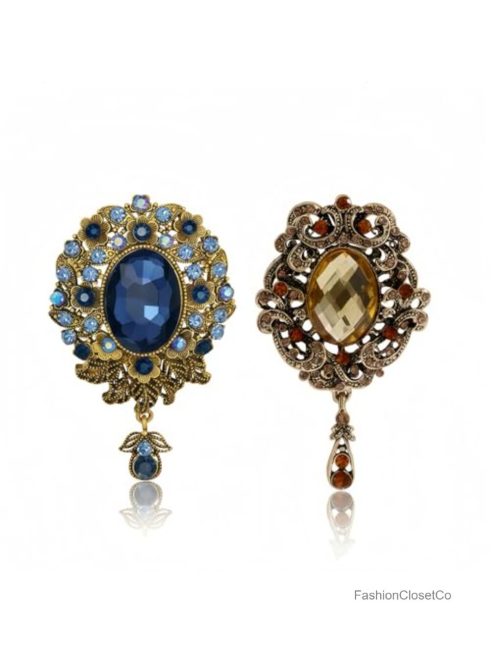 Vintage Rhinestone Brooch Set Teardrop Pendant Lapel Pins